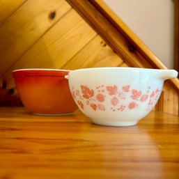 Vintage PYREX Gooseberry Pink Cinderella Bowl With Flameglo Orange Mixing Bowl