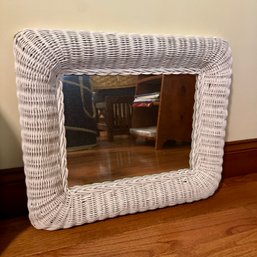 Small Vintage White Wicker Wall Mirror (Upstairs)