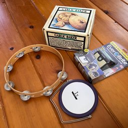 Odds And Ends Lot: Tamborine, Garlic Basket, Mirror And Solar Light (DR)