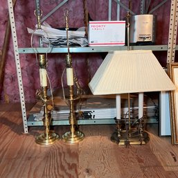 Vintage Brass Baldwin Table Lamp Pair Plus Adjustable Height Brass Lamp (Attic)