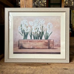 Large Framed White Narcissus Art Print (barn)
