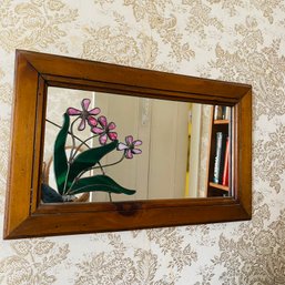 Small Wooden Wall Mirror With Stained-Glass Flowers (Spare Room)