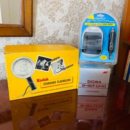 Vintage Camera Accessories Lot - Vintage Kodak Flashholder  Canon Lens  Canon Camera Charger (Spare Room)