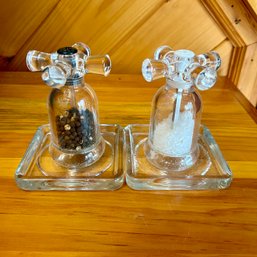 Acrylic 'Faucet' Salt & Pepper Shakers On Glass Coasters (DR)
