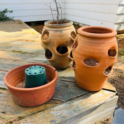 Pair Of Strawberry Pots With Planters (Outside)