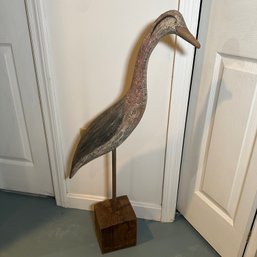 Carved Wood Heron Bird Statue 36' Tall (Bsmt)