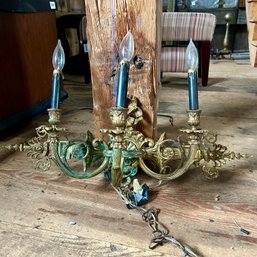 Stunning Vintage Decorative Gold Candelabra, Wall Mount, Plug In With Swag Chain (barn)