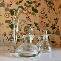 Vintage Glass Oil Cruets & Etched Glass Vase (DR)