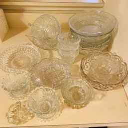 Large Assorted Cut/Pressed Glass Bowls Lot (Kitchen)