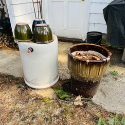 20 Gallon Crock With Spout And Assorted Ceramic Pots (Outside)