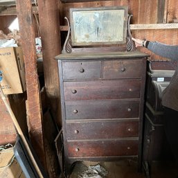 Antique/Vintage Solid Wood Dresser With Mirror And Contents (Zone 3)