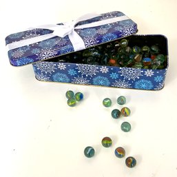 Tin Of Cat's Eye Glass Marbles (OA)