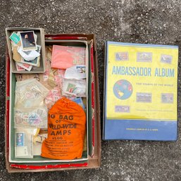 Assorted Stamp Collection & Ambassador Album With Stamps Of The World (Garage Right)