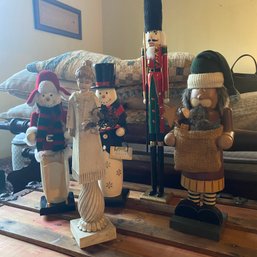 4 Tall Wood Christmas Nutcrackers & 1 Tall Girl Figurine (BR)