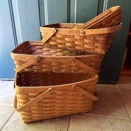 Three Vintage Longaberger Baskets With Handles & Dividers (Kitchen)