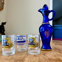 Vintage AVON Cobalt Blue Bottle Plus Shot Glass Mugs (BR)