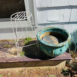 Glazed Planter And Plant Stand (Outside)