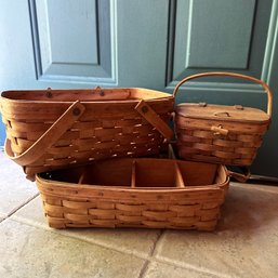 Three Vintage Longaberger Baskets Including With Dividers (Kitchen)