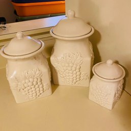 Set Of Three Authentic Kitchen Embossed Grape Lidded Canisters (Kitchen)