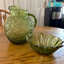 Green Glass Pitcher & Bowl (kitchen)