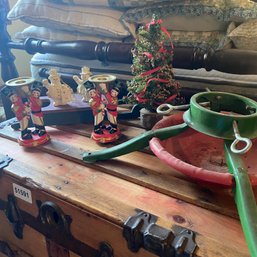 Mixed Lot Of Christmas Decor, Tree Stand, Snowman Ornaments, & Partylite Candle Holders (BR)