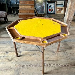 Vintage Yellow Foldable Card Table With Cupholders - See Notes (barn)