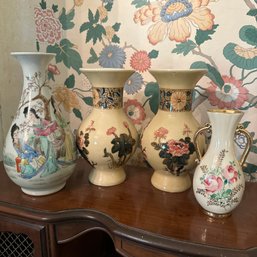 Lovely Lot Of Four Painted Ceramic Vases (DR)