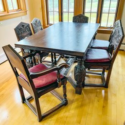 Stunning Antique Extendable Dining Table With 6 Chairs