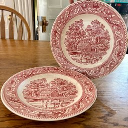 Pair Of Vintage Ironstone Red Plates, Memory Lane (Kitch)