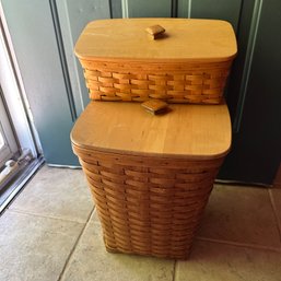 Vintage Longaberger Hamper & Bathroom Basket With Wooden Lids (Kitchen)