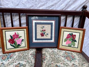 Trio Of Framed Embroidered Art Pieces (BM)