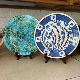 Pair Of Vintage Decorative Plates, One Repaired (DR)