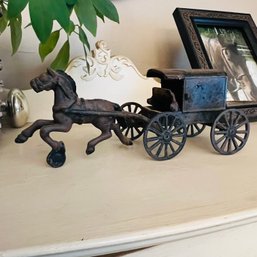 Antique Cast Iron Horse And Carriage Toy With Figures (DR)