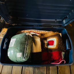 Assorted Fleece, Knit, And Quilt Blankets With Storage Bin (Attic)