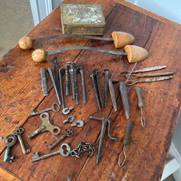 Assorted Vintage Keys, Metal Bits, Metal Box, & More (HW)