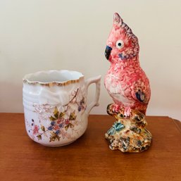 Stangle Pottery Bird And Vintage Hand Painted Cup With Handle (BR 2)