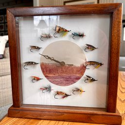 Gorgeous Handmade Fly Fishing Clock Shadowbox, Inc 12 Vintage Flies (Living Room)