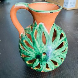 Large Pottery Jug With Decorative Glazed Front (Pod Shelf)