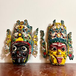 Pair Of Wooden Tibetan Masks