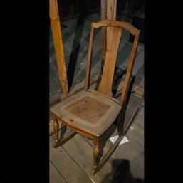 Vintage Armless Wood And Cane Rocking Chair (Attic)