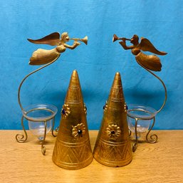 Bombay Company Gold Colored Holiday Angel And Tree Shaped Decor (basement)