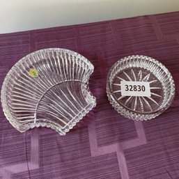 Set Of 2 Waterford Crystal Seashell Dish And Round Dish (kitchen)