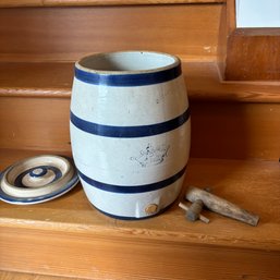 Lovely Blue Striped Stoneware Crock With Spout(Entryway)