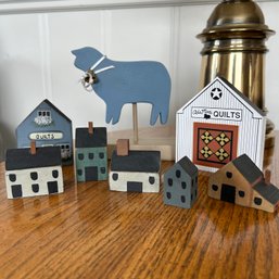 Set Of Wooden Decorative Farmhouse Pieces, Quilt Shop, Cow, Wooden Houses (Living Room)