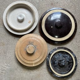 Lot Of Four Vintage Stoneware/Pottery Lids (Garage Right)