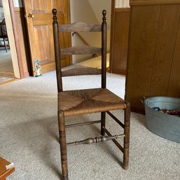 Single Vintage Wooden Ladder Back Chair With Rush Seating (Den)