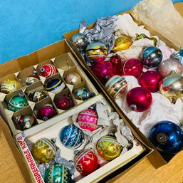 Lot Of 3 Boxes Of Vintage Glass Christmas Tree Ornaments (basement)