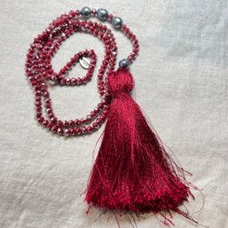 Long Beaded Tassel Necklace (Tote)