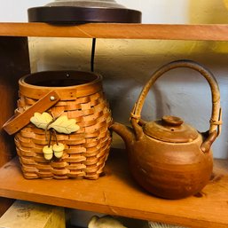Vintage Basket And Pottery Tea Pot (DR)