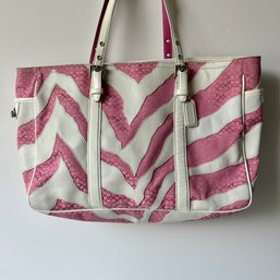 COACH Pink & White Zebra Patchwork Tote - See Photos - Some Discoloration On One Side